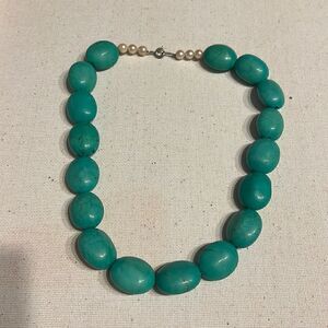 Genuine Natural Large Turquoise Gemstone Necklace with Pearl Beading